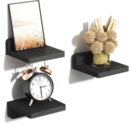 Small Floating Shelves, Set of 3 Black Shelves for Wall Decor & Storage Wall Mounted Small Wall Shelf Mini Display Shelf for Living Room, Bathroom, Kitchen & Bedroom Decor